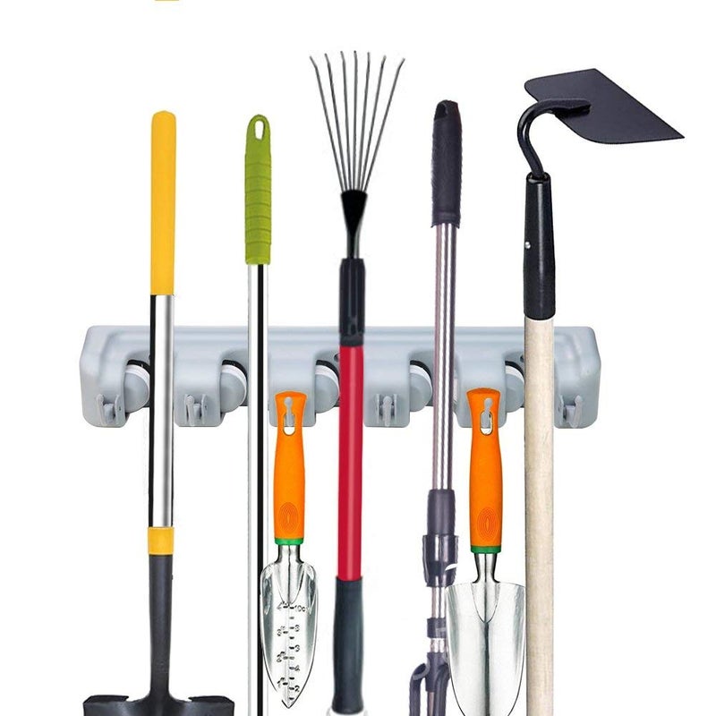 Rasikvar Broom and Mop Holder 5 Position with 6 Hooks Tools Wall Mounted Commercial Upgraded Organizer Space Saving Storage Rack for Home Kitchen Garden and Garage Laundry Offices - Image 2