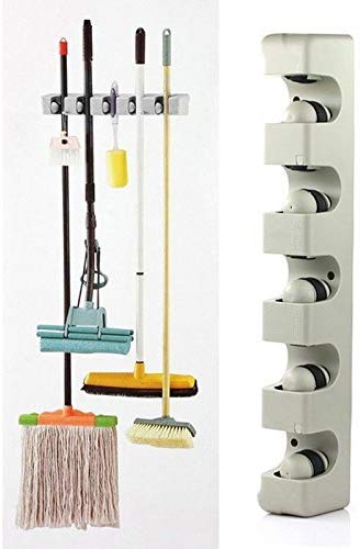 Rasikvar Broom and Mop Holder 5 Position with 6 Hooks Tools Wall Mounted Commercial Upgraded Organizer Space Saving Storage Rack for Home Kitchen Garden and Garage Laundry Offices - Image 3