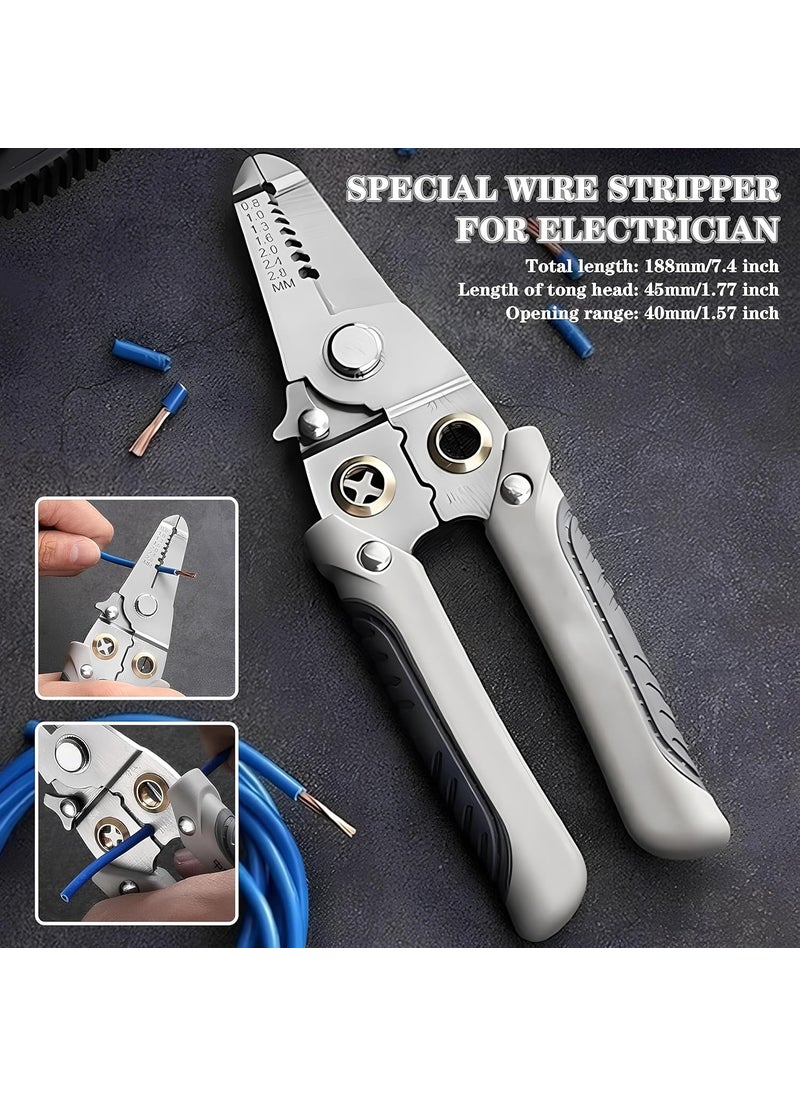 VINATOSLA - Wire Stripper And Crimping Tool for Electrician Multifunction Stainless Steel Wire Puller Plier Cable Looping Splitting Cutting Pliers Electrical Stripping Tool 6 in 1 wire stripper - Image 1