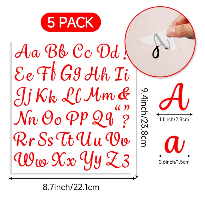 LUHIMO 5 Sheets 285 Pieces Iron On Letters For Clothing  1 Inch Red Heat Transfer Vinyl Letters  Iron On Cursive Upper & Lowercase Alphabets Decals With A-Z For Backpack Jerseys Fabric T-Shirts Diy - Image 2