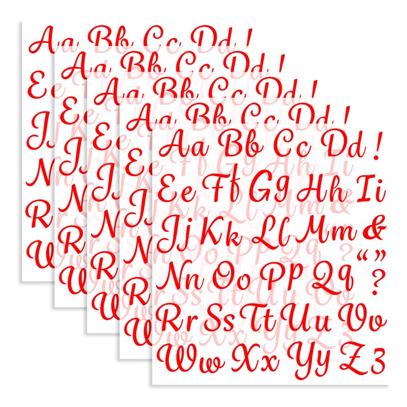 LUHIMO 5 Sheets 285 Pieces Iron On Letters For Clothing  1 Inch Red Heat Transfer Vinyl Letters  Iron On Cursive Upper & Lowercase Alphabets Decals With A-Z For Backpack Jerseys Fabric T-Shirts Diy - Image 1