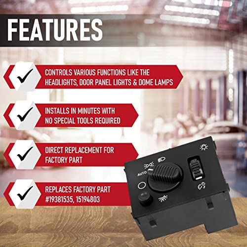 AA Ignition Headlight Instrument Panel Dimmer Dome Lamp Switch - Replaces D1595G, 19381535, 15194803, 1S8489 - Compatible with Chevy, GMC & Hummer Vehicles - Silverado, Avalanche, Suburban, Tahoe, Sierra, Yukon - Image 2