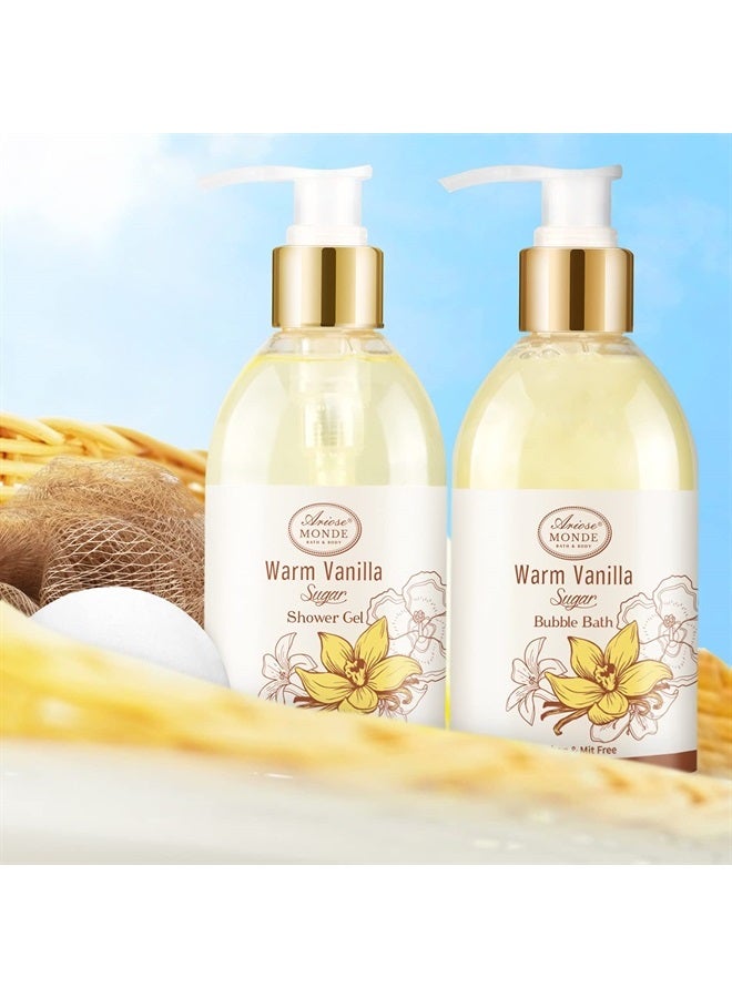ArioseMonde طقم هدايا سلة سبا للاستحمام والاستحمام، برائحة سكر الفانيليا الدافئ، مع جل الاستحمام، وحمام الفقاعات، وكريم الجسم، وقنبلة الاستحمام، وملح الاستحمام، وصندوق هدايا للاستحمام والجسم للنساء - Image 3
