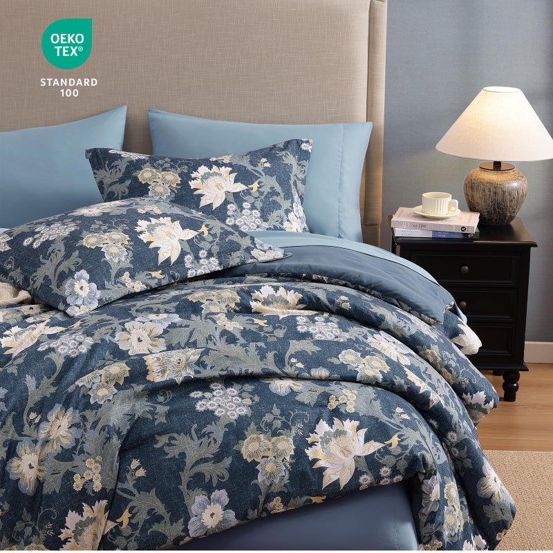 BLOOMHAVEN King Comforter Set -7 Pieces Floral Antique Blue Comforter Set for All Seasons, Bed in a Bag King with Botanical Flowers Comforter, Sheets, Pillowcases & Shams - Image 4