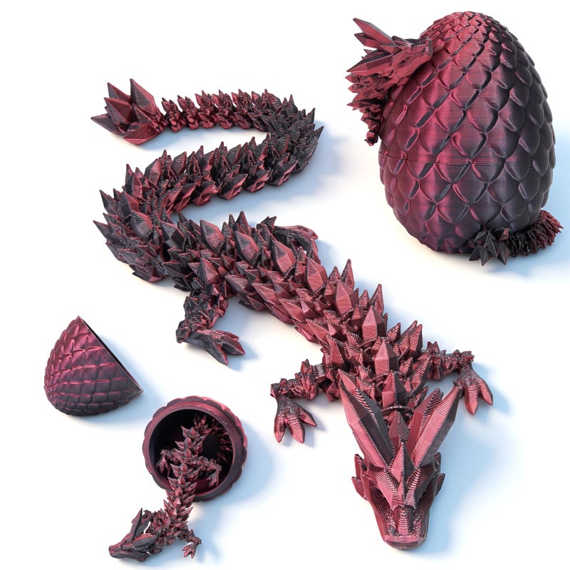 YILCER 12" 3D Printed Dragon Egg, Mystery Articulated Crystal Dragon Egg Fidget Toys, 3D Print Surprise Animals Toy for Kid Teen Boy Girls (Laser Black and Red) - Image 1