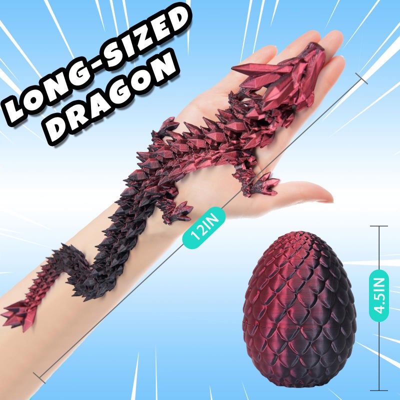 YILCER 12" 3D Printed Dragon Egg, Mystery Articulated Crystal Dragon Egg Fidget Toys, 3D Print Surprise Animals Toy for Kid Teen Boy Girls (Laser Black and Red) - Image 5
