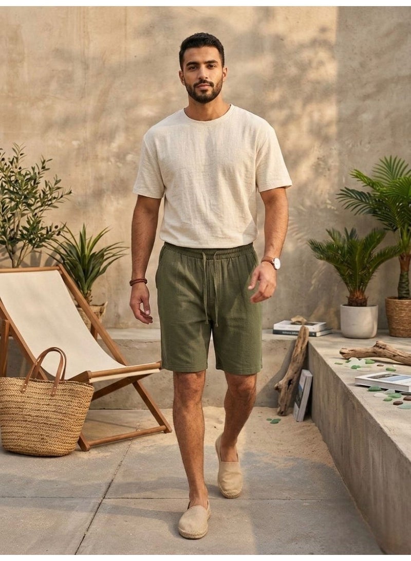 Hikes Men’s Premium Cotton Linen Shorts – Lightweight Breathable Summer Shorts with Elastic Waist & Relaxed Fit - Image 4