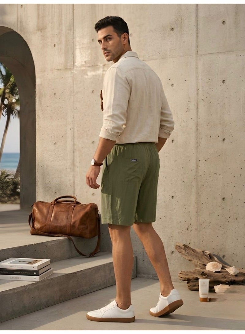 Hikes Men’s Premium Cotton Linen Shorts – Lightweight Breathable Summer Shorts with Elastic Waist & Relaxed Fit - Image 3