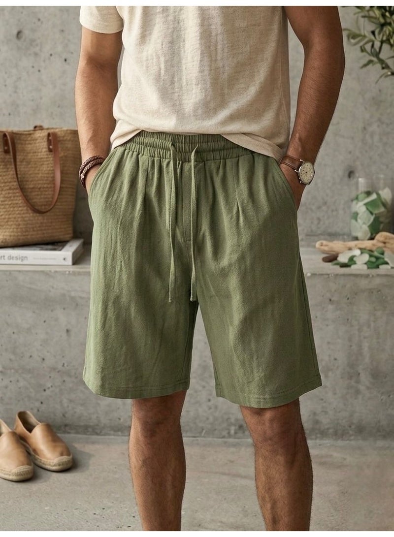 Hikes Men’s Premium Cotton Linen Shorts – Lightweight Breathable Summer Shorts with Elastic Waist & Relaxed Fit - Image 1