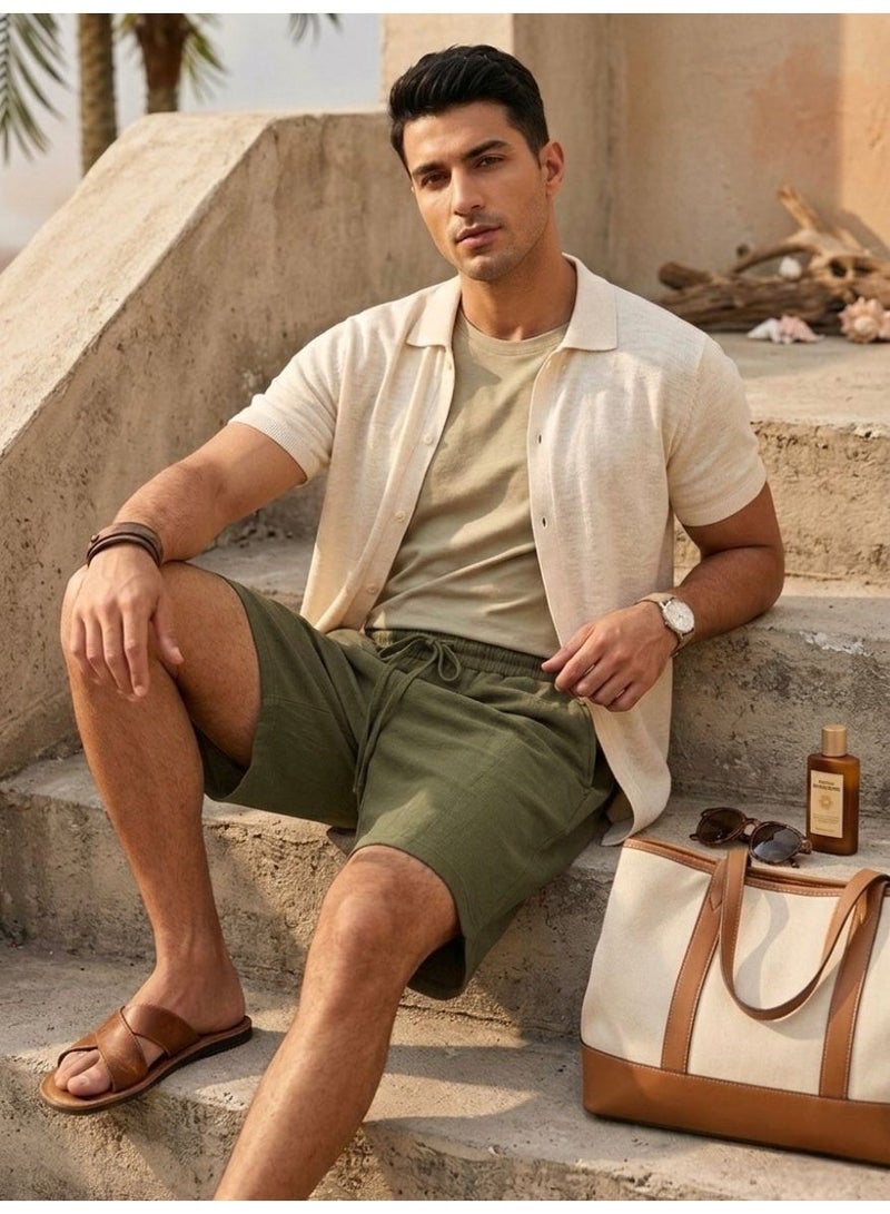Hikes Men’s Premium Cotton Linen Shorts – Lightweight Breathable Summer Shorts with Elastic Waist & Relaxed Fit - Image 2
