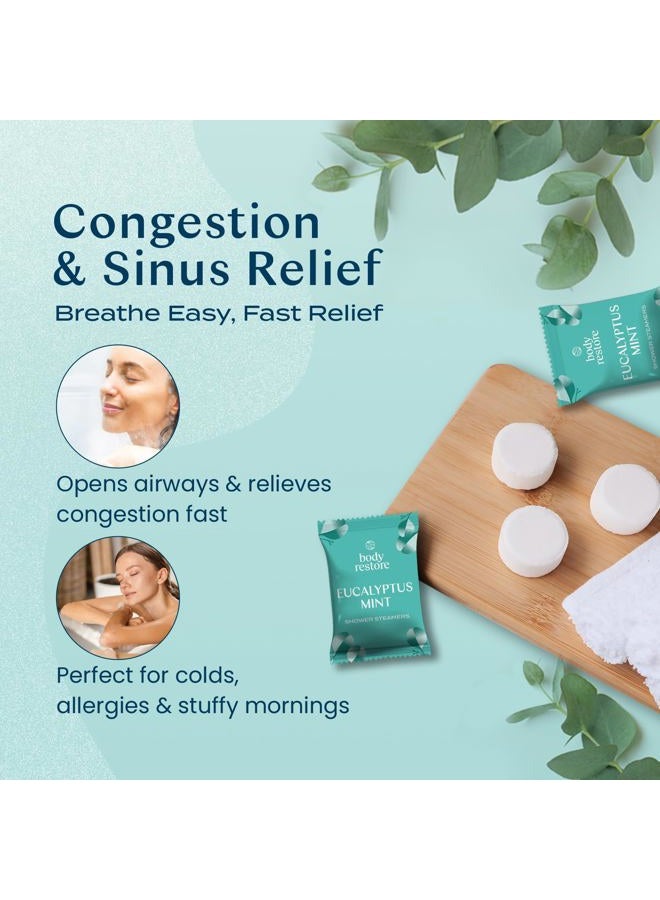 Body Restore أقراص بخار الاستحمام للعلاج العطري 15 عبوة - هدايا سلة عيد الفصح، هدايا استرخاء لعيد الميلاد للأم، الأب، أفضل صديق، أساسيات السفر، تخفيف التوتر، العناية الذاتية - يوكاليبتوس - Image 4