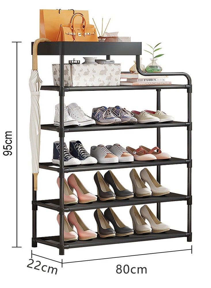 BLOOMING TIME 6 Layer Simple Entry Door Shoe Rack With One Layer Storage Basket Black - Image 3