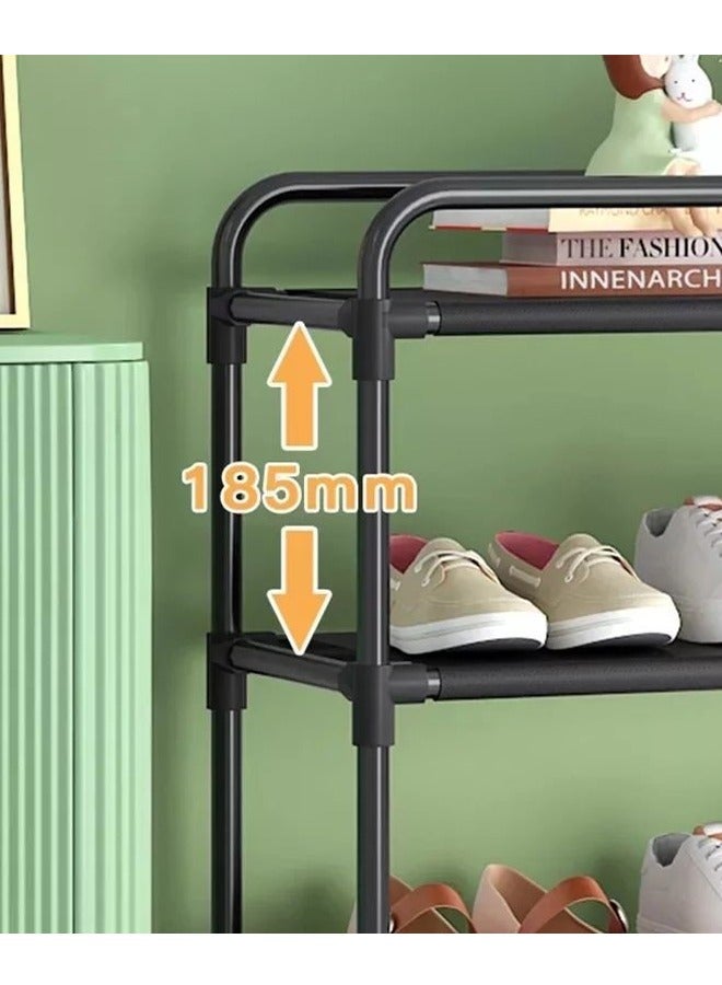 BLOOMING TIME 6 Layer Simple Entry Door Shoe Rack With One Layer Storage Basket Black - Image 4