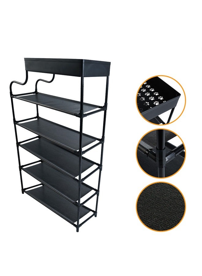 BLOOMING TIME 6 Layer Simple Entry Door Shoe Rack With One Layer Storage Basket Black - Image 2