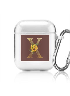 Classic Clear printed Case for Apple Airpods 2 / 1 Soft TPU Gel Thin Transparent Flexible Cover - Custom Monogram Initial Letter Mandala Floral Pattern Alphabet - X (Brown )