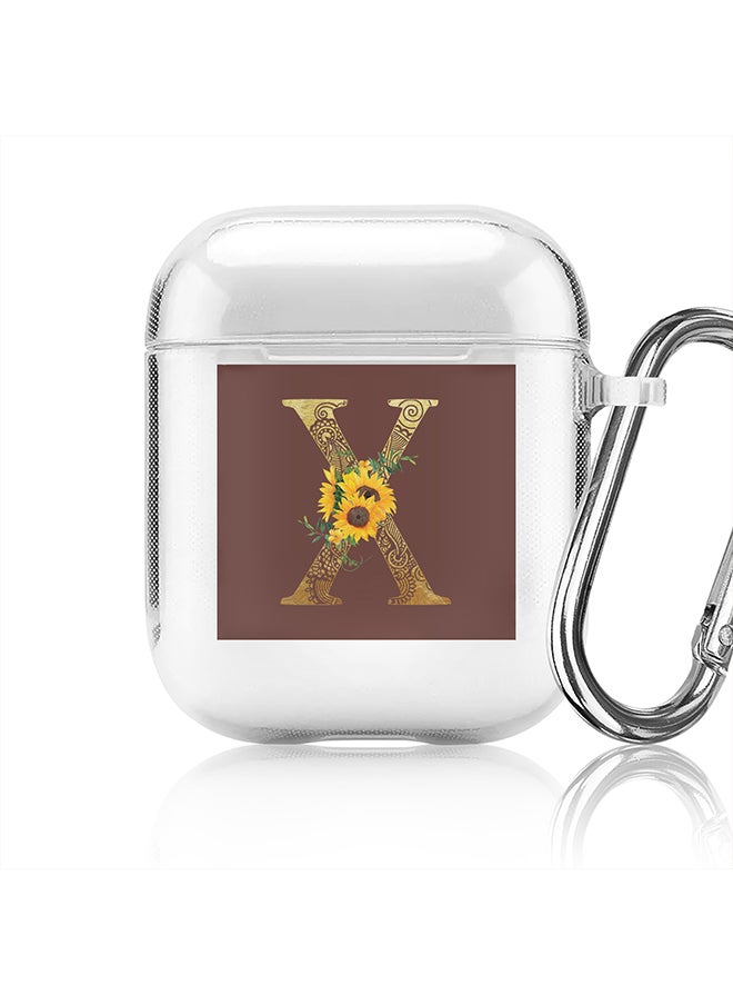 Stylizedd - Classic Clear printed Case for Apple Airpods 2 / 1 Soft TPU Gel Thin Transparent Flexible Cover - Custom Monogram Initial Letter Mandala Floral Pattern Alphabet - X (Brown ) - Image 1