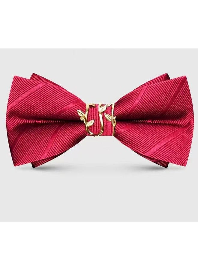 Adjustable Wedding Solid Pattern Bow Tie Red - Image 1