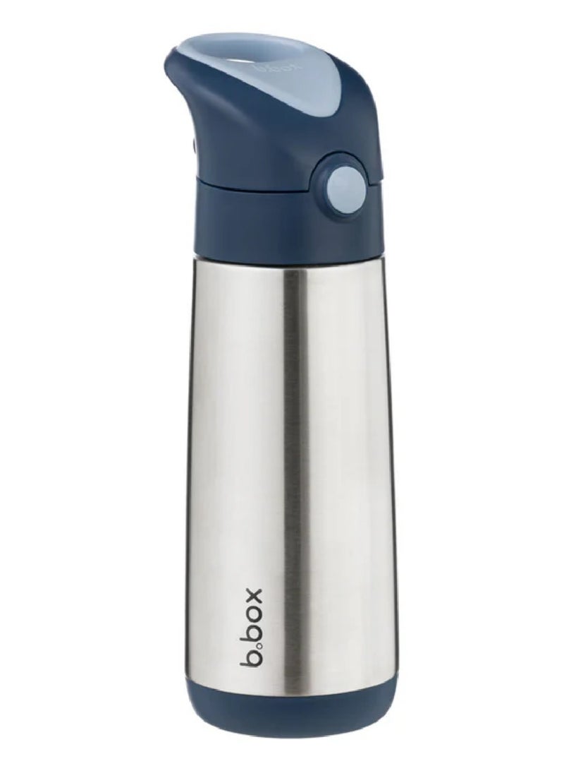 B.Box Insulated Drink Bottle with Straw | Stainless Steel Water Bottle for Kids 3+ Years | Push Button Lid | BPA-Free | Keeps Drinks Cold up to 15 Hours | 500ml (17 fl oz)-Midnight - Image 1
