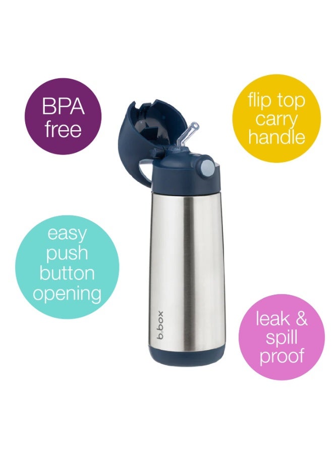 B.Box Insulated Drink Bottle with Straw | Stainless Steel Water Bottle for Kids 3+ Years | Push Button Lid | BPA-Free | Keeps Drinks Cold up to 15 Hours | 500ml (17 fl oz)-Midnight - Image 5