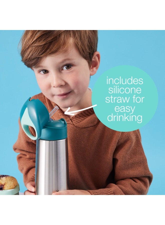 B.Box Insulated Drink Bottle with Straw | Stainless Steel Water Bottle for Kids 3+ Years | Push Button Lid | BPA-Free | Keeps Drinks Cold up to 15 Hours | 500ml (17 fl oz)-Midnight - Image 4