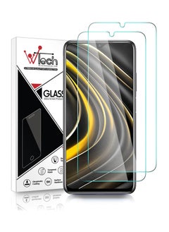 دبليو تيك واقي شاشة زجاجي عالي الجودة من WTech بسمك 9H 0.2 مم 2.5D بحواف مستديرة مضادة للانفجار مقاومة للخدش وبصمات الأصابع من الزجاج المقوى عالي الدقة لهاتف Xiaomi Poco M3 - شفاف (عبوتان)  - Image 1