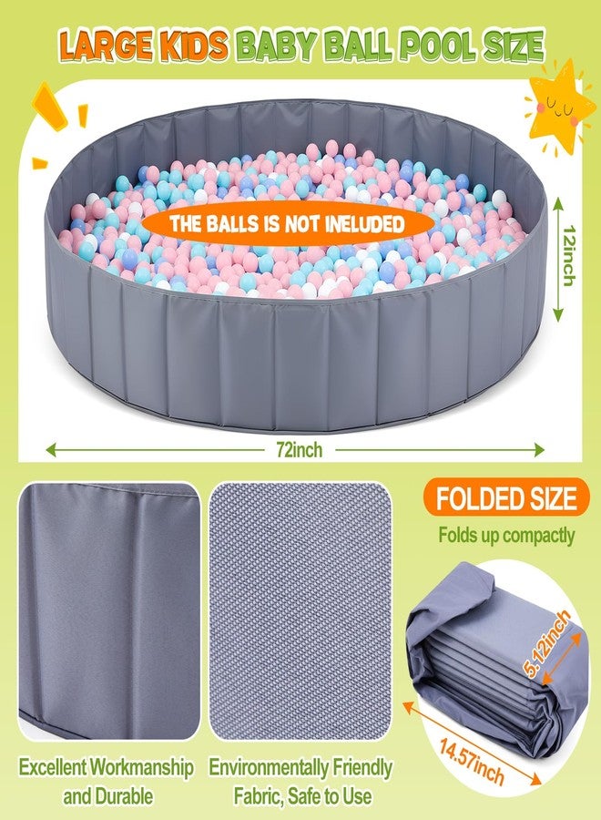 Burbell 72 x 12 Extra Large Kids Baby Ball Pool, Jumbo Ball Toddlers Game Activity Pit, Hold Over 2000 Balls, Round Folding Portable Play Pit Indoor and Outdoor, Balls Not Include(Grey) - Image 2