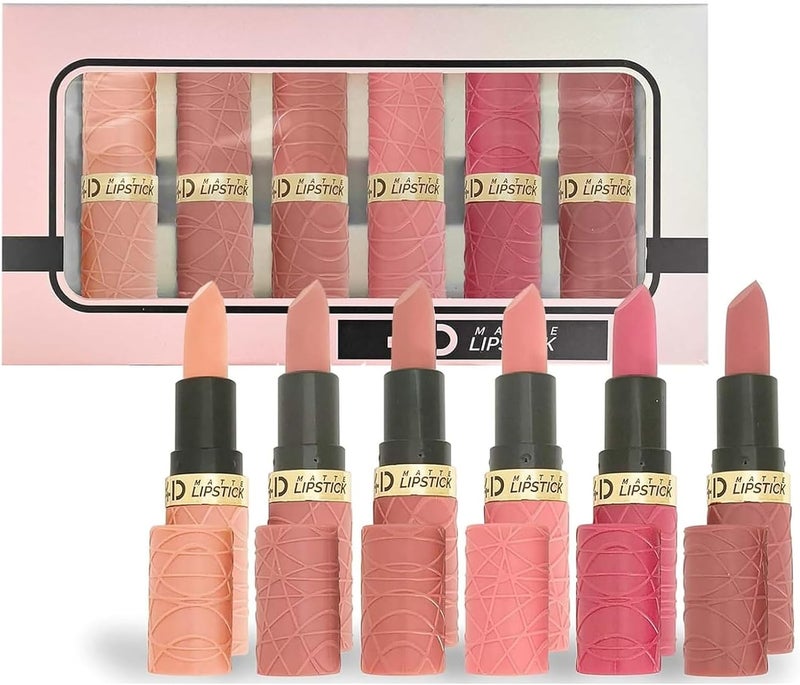 6pcs Matte Lipstick Makeup Set NudePinkRose RedMauveBrown Matte Pack Sets for Women Silky Velvet Long Lasting Smudge Proof Lipstick