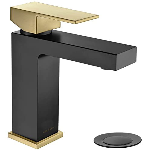 Lava Odoro Black and Gold Bathroom Faucet, Brass Single Hole Bathroom Sink Faucet Single Handle with Drain Assembly, Deck Plate Included, BF307-GB - Image 1