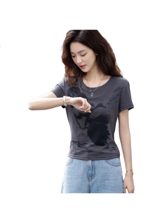 dme 210G Ribbed Silk Summer Butterfly Print Slim Fit Elasticity Covering Flesh Women'S T-Shirt - Image 2