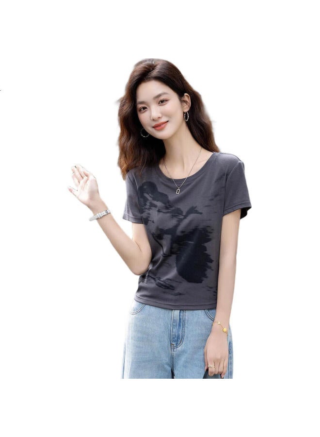 dme 210G Ribbed Silk Summer Butterfly Print Slim Fit Elasticity Covering Flesh Women'S T-Shirt - Image 3