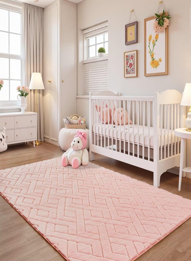 Flagover 4x6 Pink Washable Area Rug for Girls Bedroom, Modern Geometric Shag Non-Slip Living Room Rugs, Fluffy Plush Soft Memory Foam Carpet for Kids Room Nursery Room Dorm Bedside Decor - Image 5
