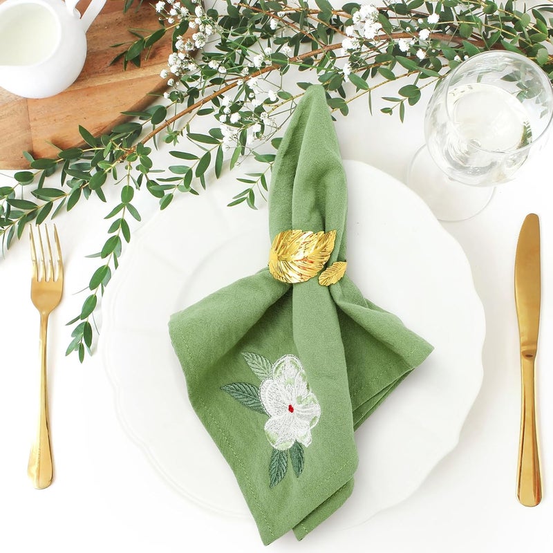 JarThenaAMCS 2Pcs Magnolia Cloth Napkin Nude Sage Green Summer Floral Embroidered Dinner Napkin Reusable Kitchen Top Collection for Spring Dining Table 18 x 18 Inch - Image 5