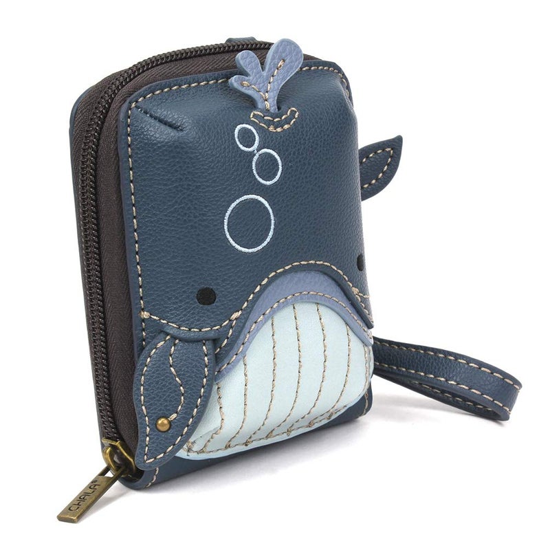 CHALA RFID Cute-C Credit Card Holder Wallet Wristlet - Women Faux Leather Cute-C with Strap - Whale - Image 2