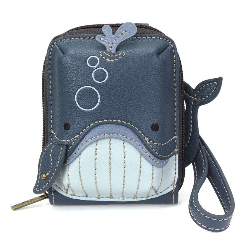 CHALA RFID Cute-C Credit Card Holder Wallet Wristlet - Women Faux Leather Cute-C with Strap - Whale - Image 1