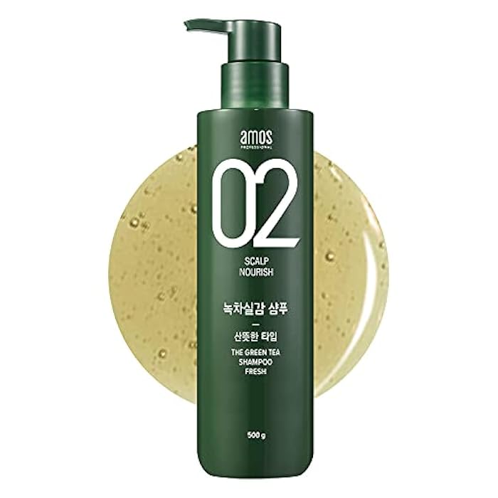 AMOS PROFESSIONAL The Green Tea Shampoo [Fresh - For Oily Scalp] 17.6oz (500g) | Anti-Thinning & Anti- Hair Loss Shampoo for Hair Growth and Cleanse Excess Sebum | Korean Hair Salon Brand - Image 1