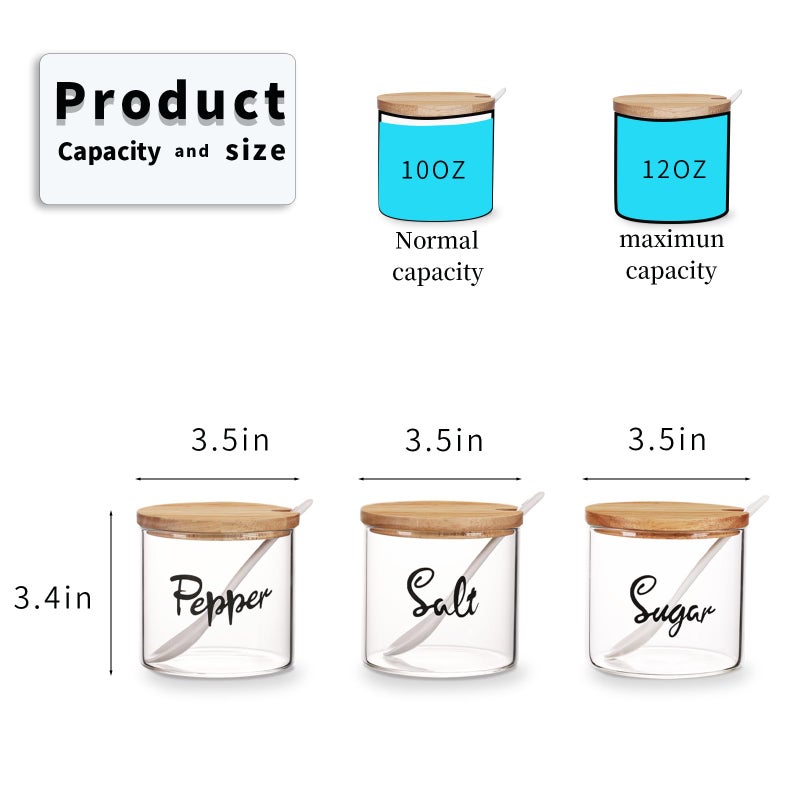 HAOTOP Clear Glass Sugar Pepper and Salt Bowls with Serving Spoon and Lid, Farmhouse Kitchen Countertop Canisters, Container Jar Dispenser Holder for Home Kitchen,12 oz - Image 2