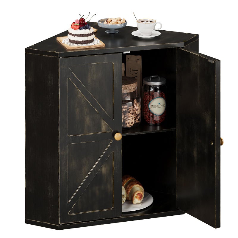 Trironsun Corner Bread Box for Kitchen Counter Double Layer Bamboo Bread Storage Container Large Capacity Bread Storage Bin Farmhouse Breadbox Organizer (Antique Black) - Image 1