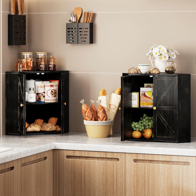 Trironsun Corner Bread Box for Kitchen Counter Double Layer Bamboo Bread Storage Container Large Capacity Bread Storage Bin Farmhouse Breadbox Organizer (Antique Black) - Image 3
