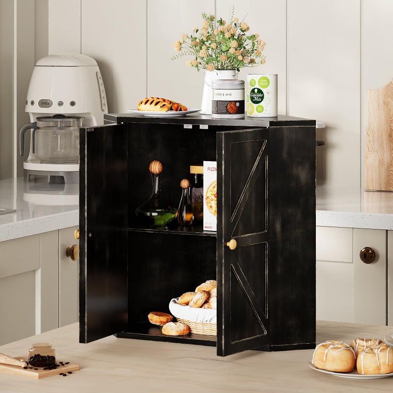 Trironsun Corner Bread Box for Kitchen Counter Double Layer Bamboo Bread Storage Container Large Capacity Bread Storage Bin Farmhouse Breadbox Organizer (Antique Black) - Image 4