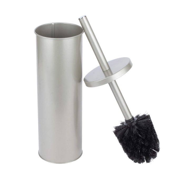 SLEEK TOILET BRUSH AND HOLDER WITH METAL HANDLE BRUSHED NICKEL