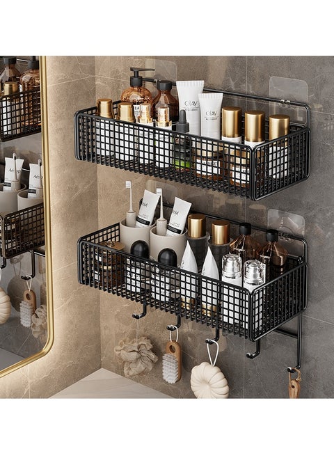 Bathroom Shelf Space 1 Layer Storage Rack Wall-mounted No Drilling Storage Rack for Toilet,kitchen,Restroom (2PCS)（Black）