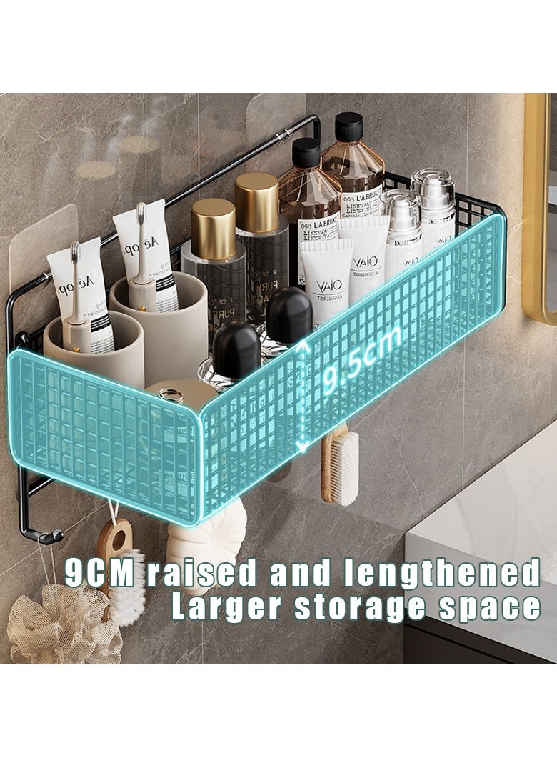 Bathroom Shelf Space 1 Layer Storage Rack Wall-mounted No Drilling Storage Rack for Toilet,kitchen,Restroom (2PCS)（Black）