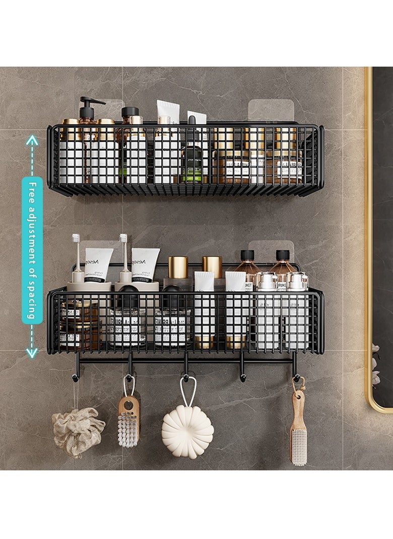 Bathroom Shelf Space 1 Layer Storage Rack Wall-mounted No Drilling Storage Rack for Toilet,kitchen,Restroom (2PCS)（Black）