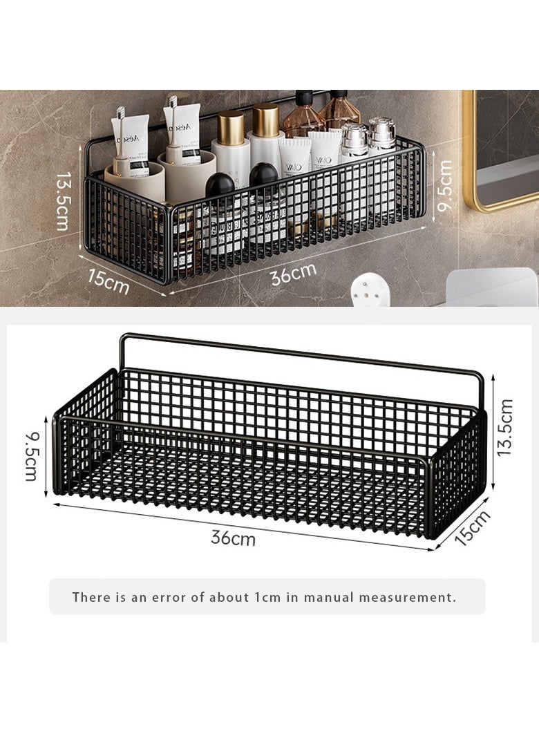 Bathroom Shelf Space 1 Layer Storage Rack Wall-mounted No Drilling Storage Rack for Toilet,kitchen,Restroom (2PCS)（Black）