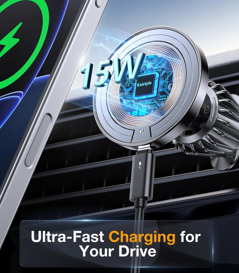 Kaistyle for MagSafe Car Mount Chargerã€Stronger Magnetsã€‘iPhone Magnetic Wireless Car Chargerã€Dashboard+Ventã€‘ for Magsafe Charger Cell Phone Car Mount for iPhone 17 Pro Max 16 15 14 13 12 Magsafe case - Image 3
