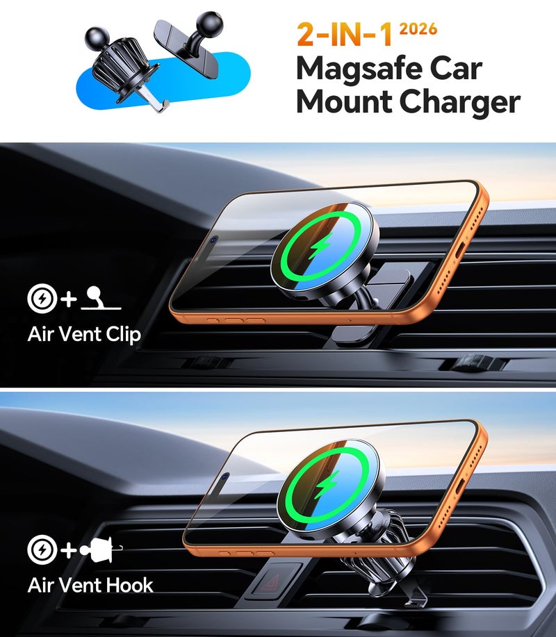 Kaistyle for MagSafe Car Mount Chargerã€Stronger Magnetsã€‘iPhone Magnetic Wireless Car Chargerã€Dashboard+Ventã€‘ for Magsafe Charger Cell Phone Car Mount for iPhone 17 Pro Max 16 15 14 13 12 Magsafe case - Image 2