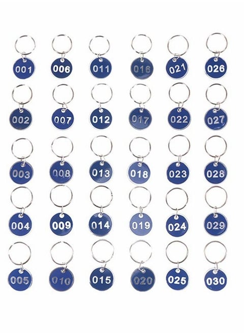 1 Set Number Key Chain Round Key Number Tags Number Key Ring ID Tags Numbers 1-30 for Dormitory Keys House Lockers (Blue)