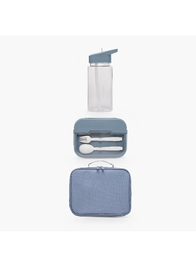 تورسون BIN-Lunch/Cooler Bag-Set Of 3-With Lunch Box-Water Bottle- (Polyester) Grey \ 22X21X9.5
