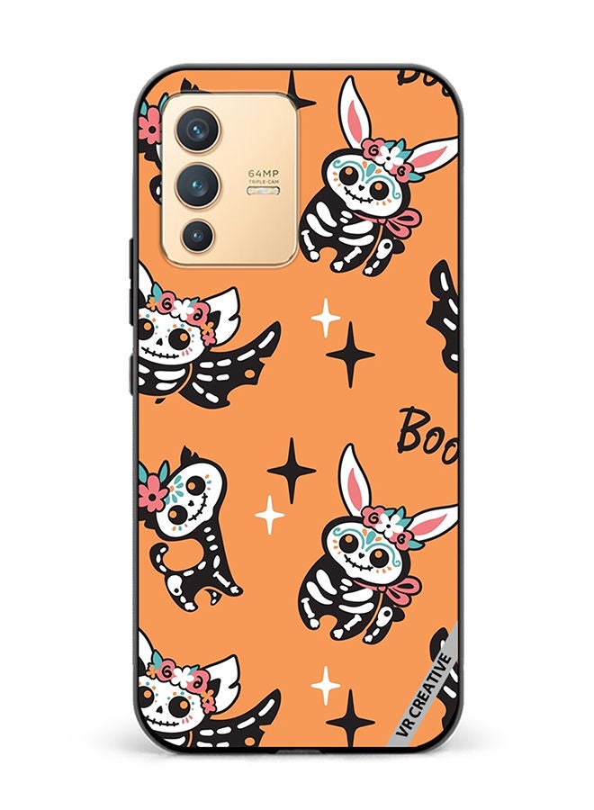 VR CREATIVE Protective Case Cover For Vivo V23 5G Skeletons Of Cute Animals On Orange Design Multicolour - Image 1