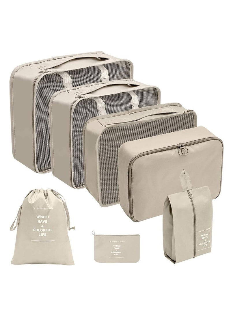Vparty 7 Set Packing Cubes Luggage Packing Organizers for Travel Accessories Bags Packing Cubes for Travel Luggage Organizer with Shoe Bag, Cosmetics Bag - Image 1